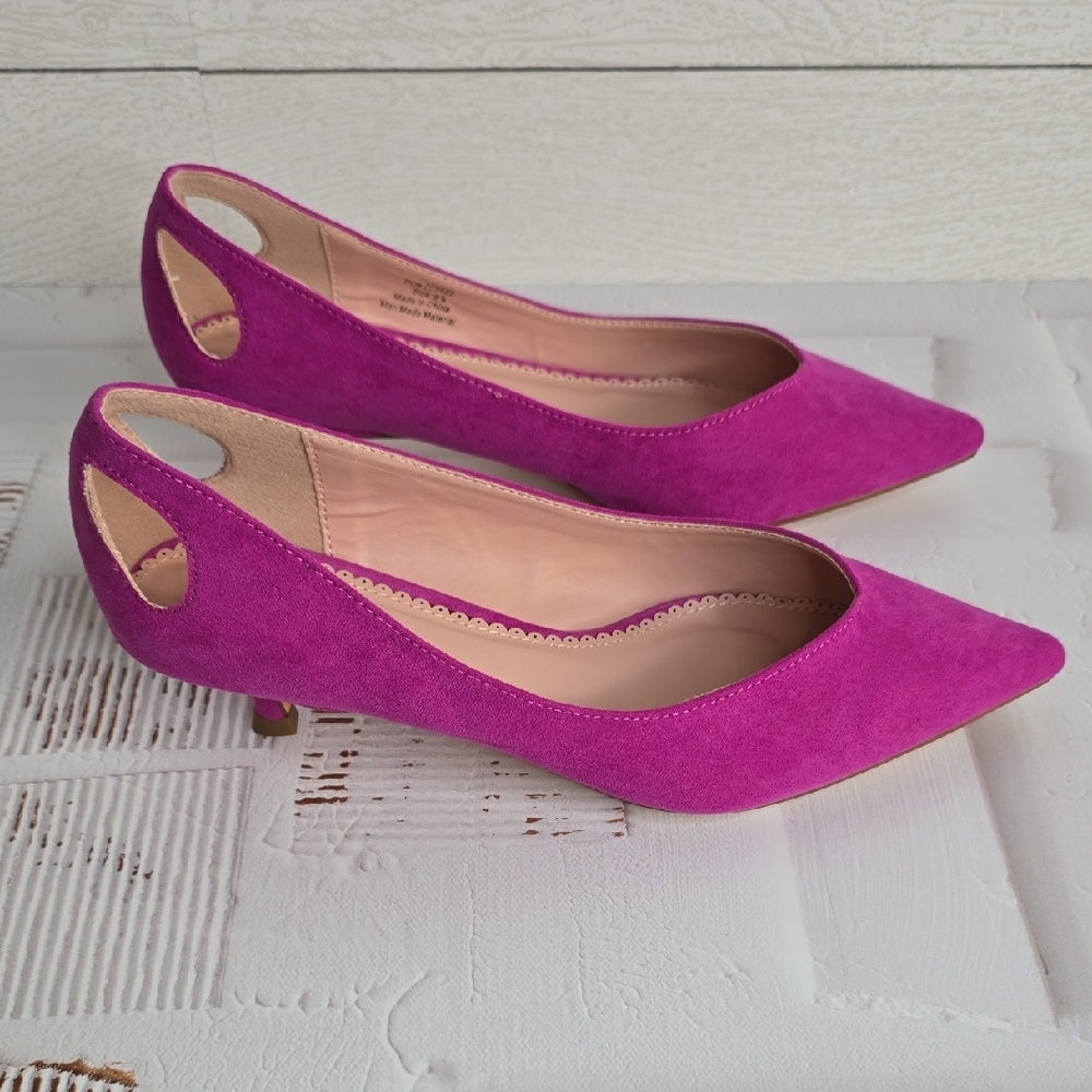 NWT Journee Golie Vibrant Magenta Suede Heels - Picture 3 of 8